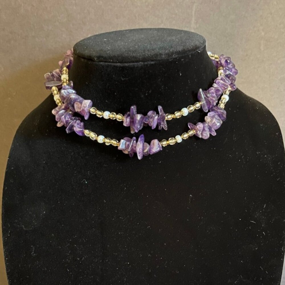 NWOT Beautiful & Stylish Handmade Amethyst Nugget & Bead Pattern 28" Necklace - Picture 9 of 11